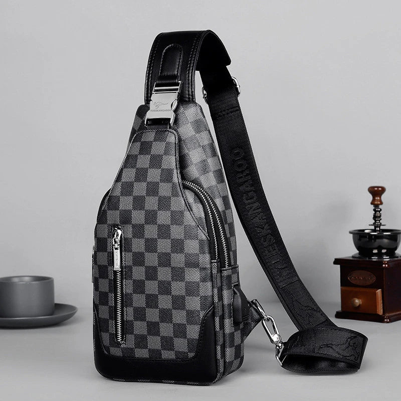 Premium one-shoulder messenger bag made of durable PU leather with secure zipper closure and adjustable strap for active lifestyles