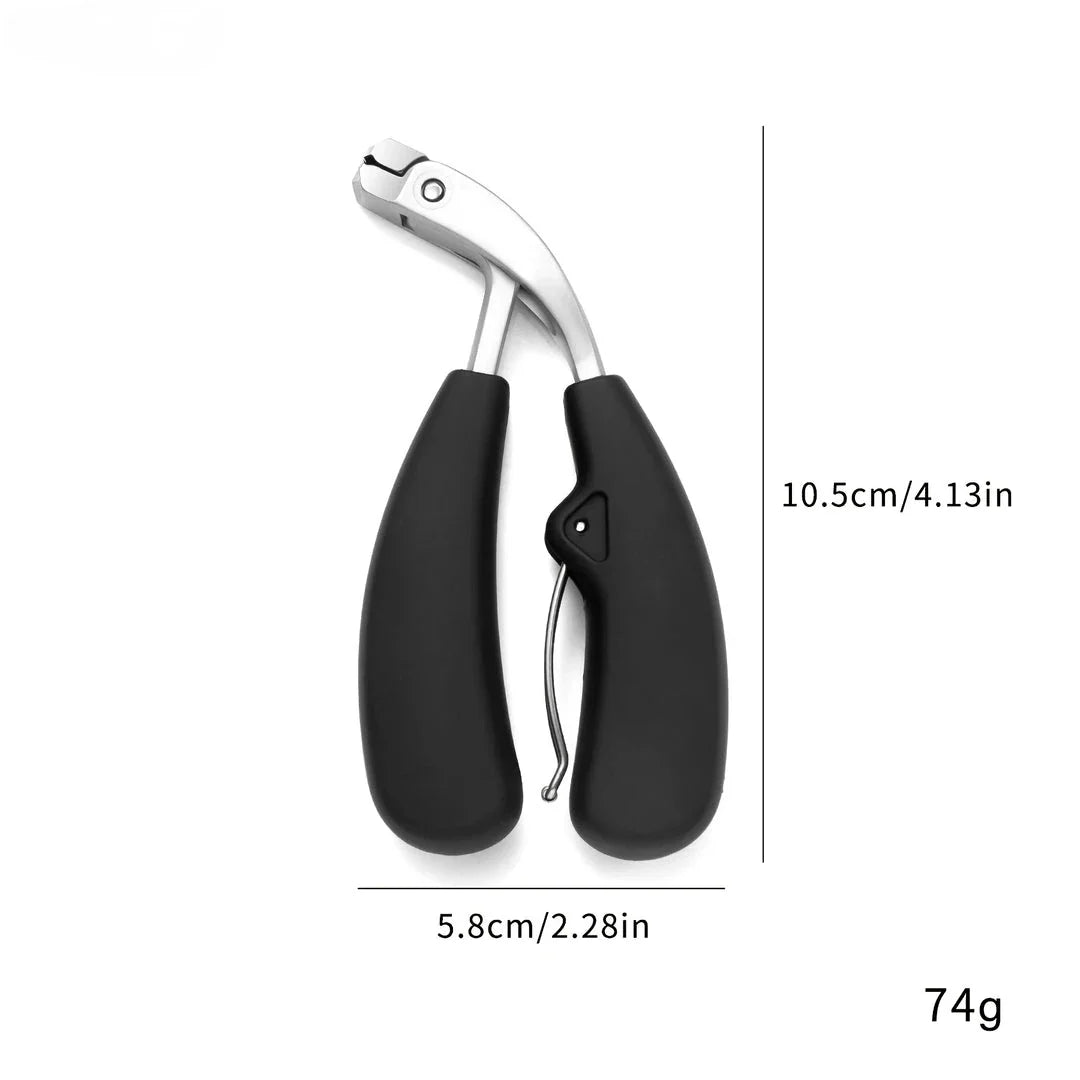 Heavy-duty curved nail clippers made of stainless steel with anti-splash storage for managing thick toenails and providing comfortable nail care for the elderly