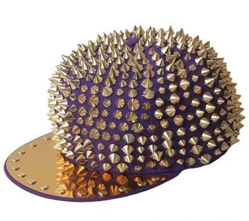 Punk-inspired street hat with pointed metal rivets in various colour combinations, featuring an adjustable and breathable design for versatile wear