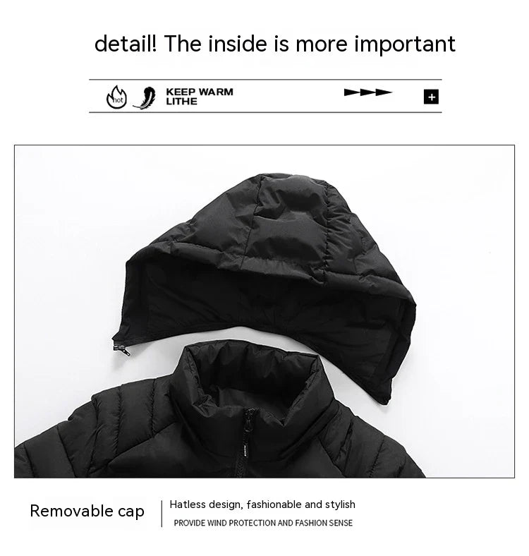 Grey men's padded jacket with cotton-polyester blend for warmth and comfort