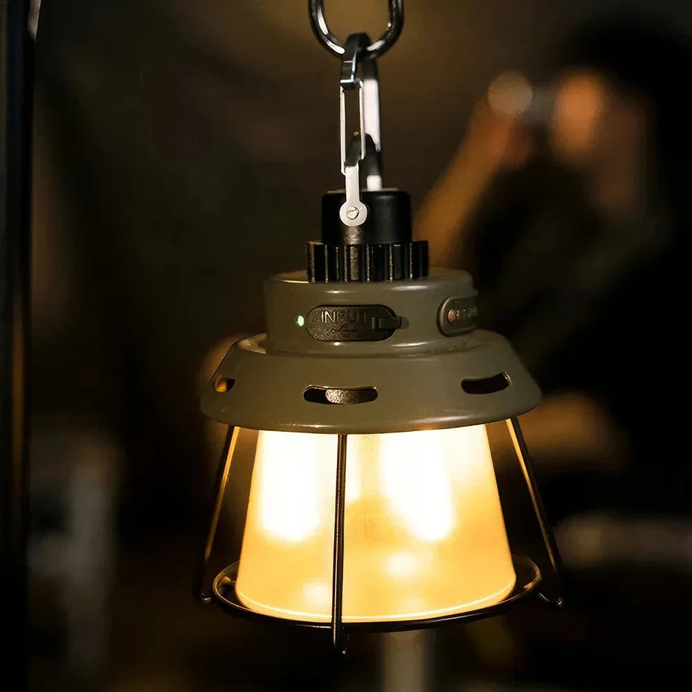 Portable Camping Light with four-level lighting, magnetic attachment, and convenient hook for versatile outdoor illumination