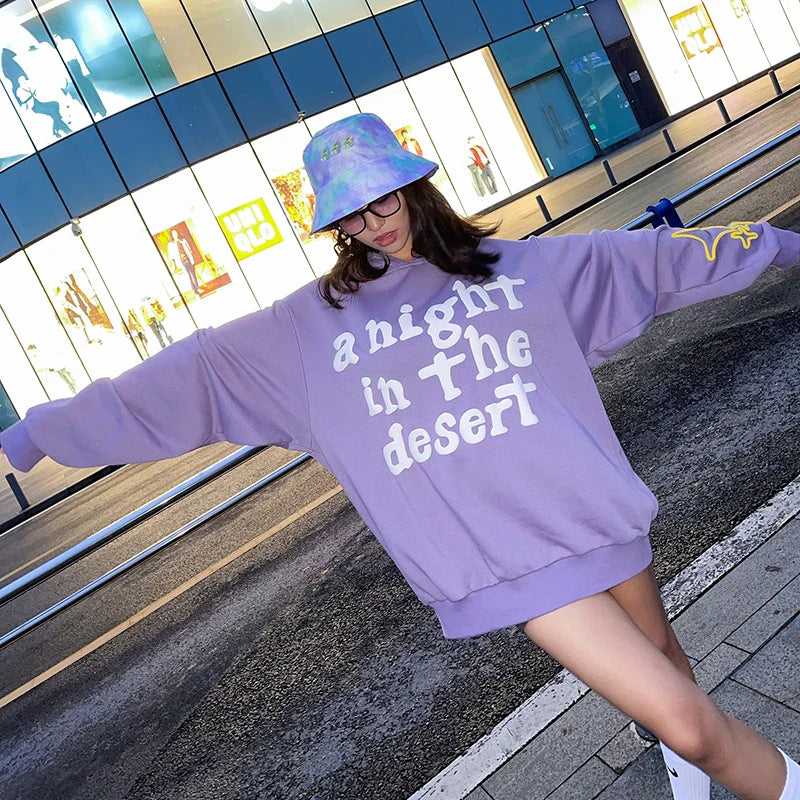 Trendha Two-Tone Hooded Sweatshirt with Star Print in Purple