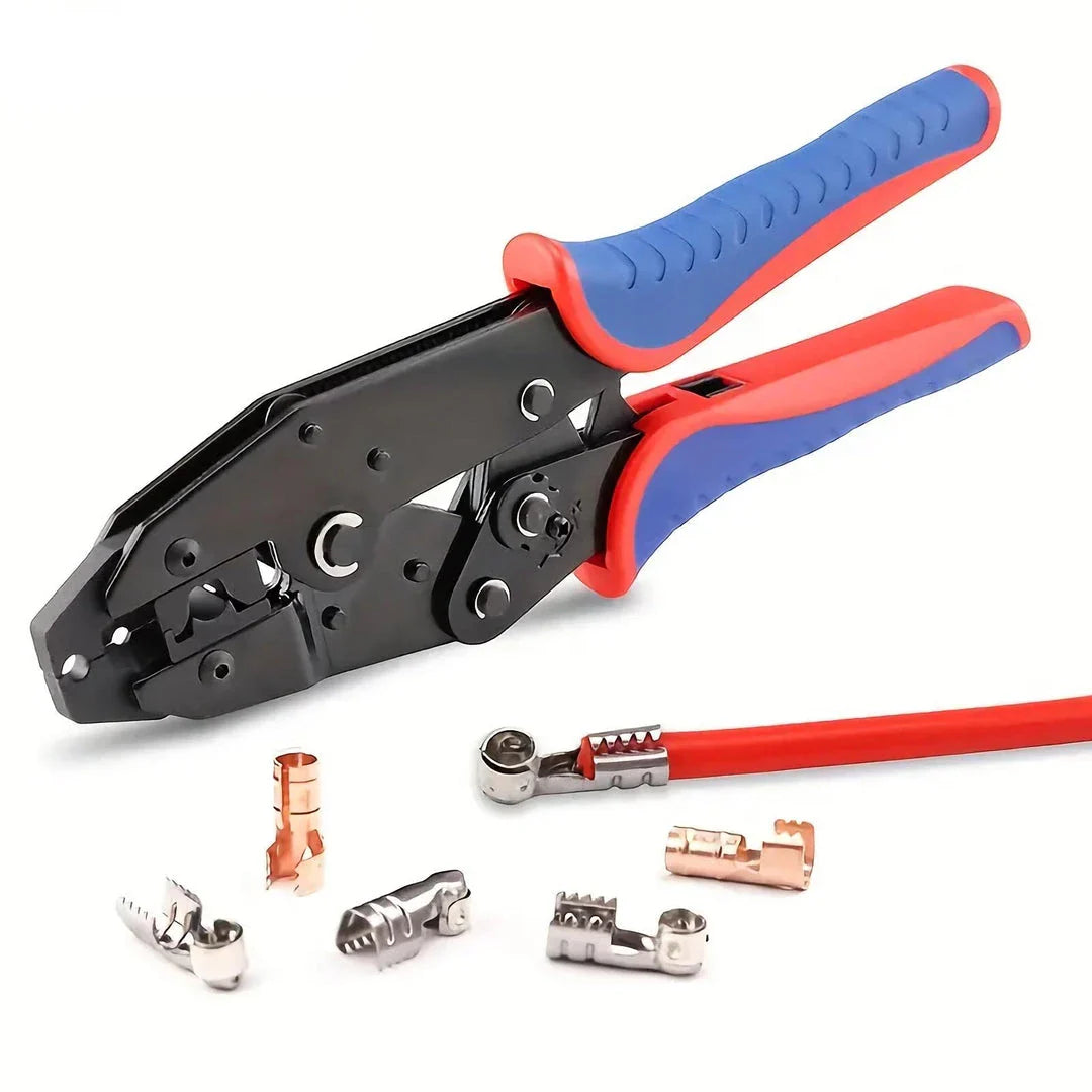 Premium crimping pliers with European-style handles and carbon steel construction for precise, professional-grade terminal crimping