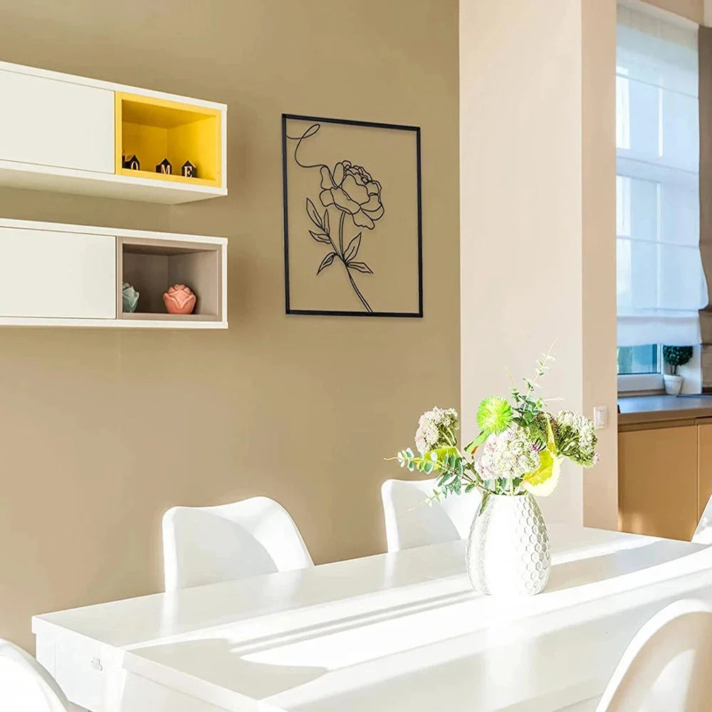 Stylish minimalist iron wall decor with elegant rose flower artwork, perfect for home and office spaces