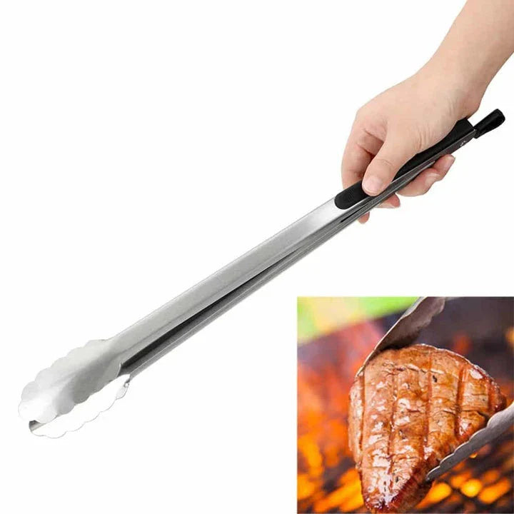 Premium Stainless Steel BBQ Tongs with Silicone Grips for Grilling and Serving