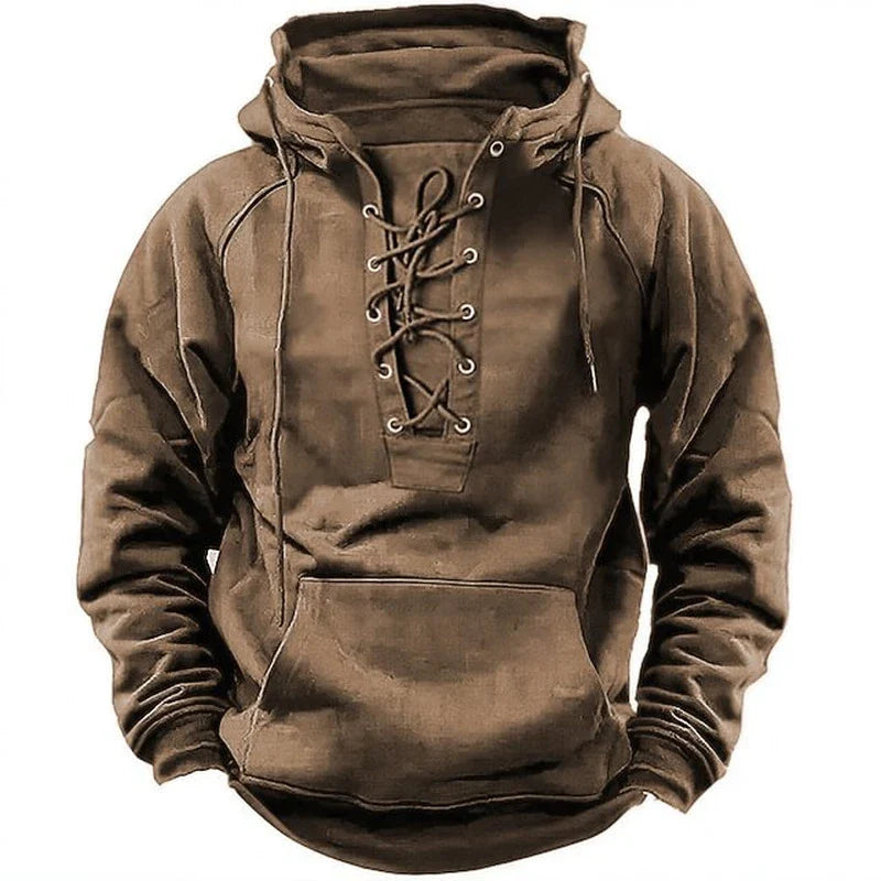 A stylish retro-inspired hooded long-sleeve top in various colours, perfect for outdoor activities and casual wear.