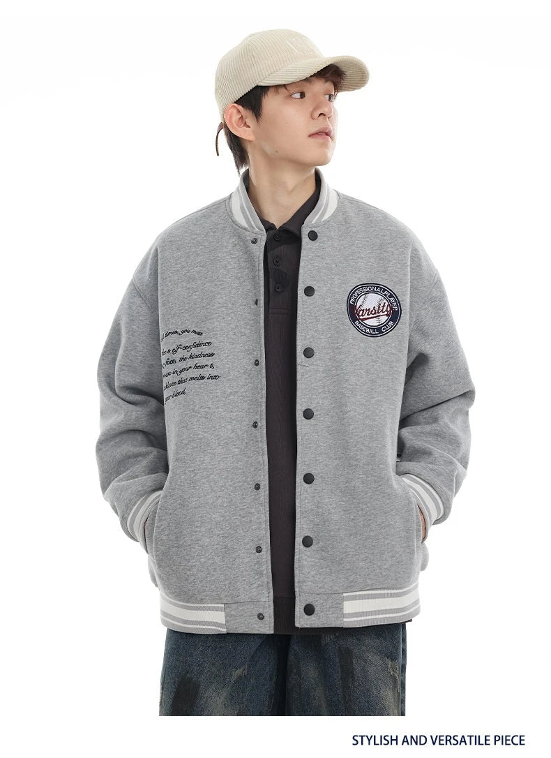 American Retro Embroidered Baseball Jacket with Vintage-Inspired Design and Relaxed Fit