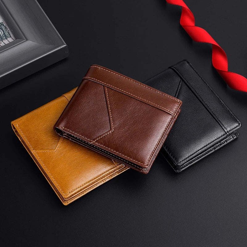 Premium leather wallet with RFID-blocking technology, featuring a smooth, elegant design for the discerning gentleman