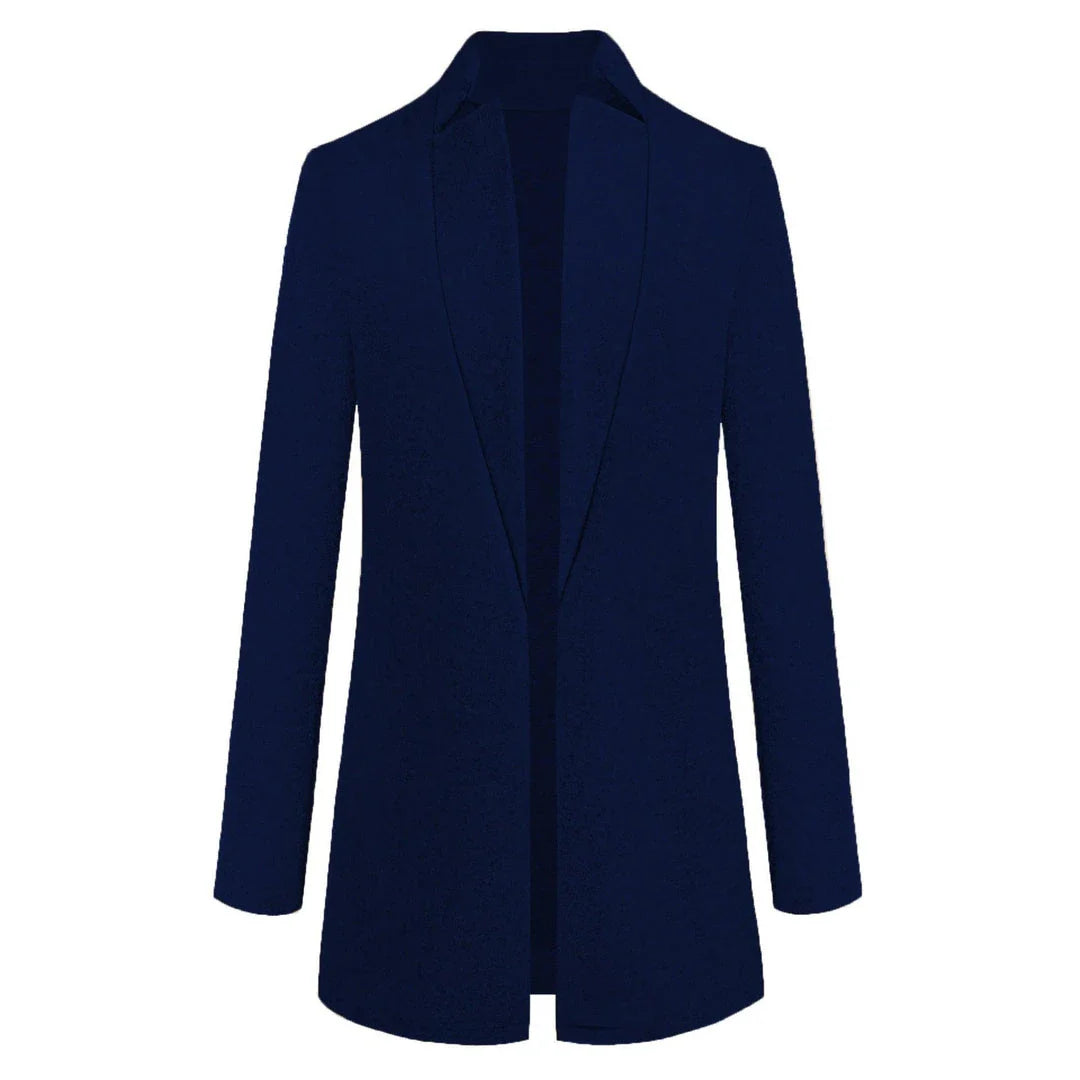 Premium British woollen coat with stand collar, featuring a sleek, slim-fit silhouette and subtle stitching details