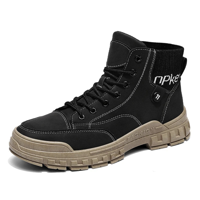 Stylish high-top Martin boots for men in black, brown, and grey colours