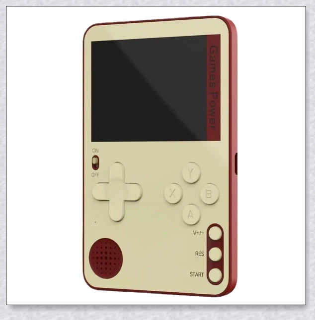 Tinytendo mini gaming console with 500 built-in retro games, compact and portable design, vibrant display, and long-lasting battery life.