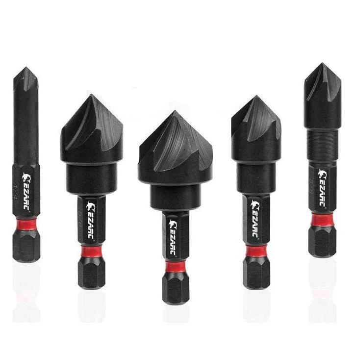 Premium 5-Piece Countersink Drill Bit Set for precise metalworking projects, featuring 82-degree angle and 5-flute design for smooth and accurate countersinking.