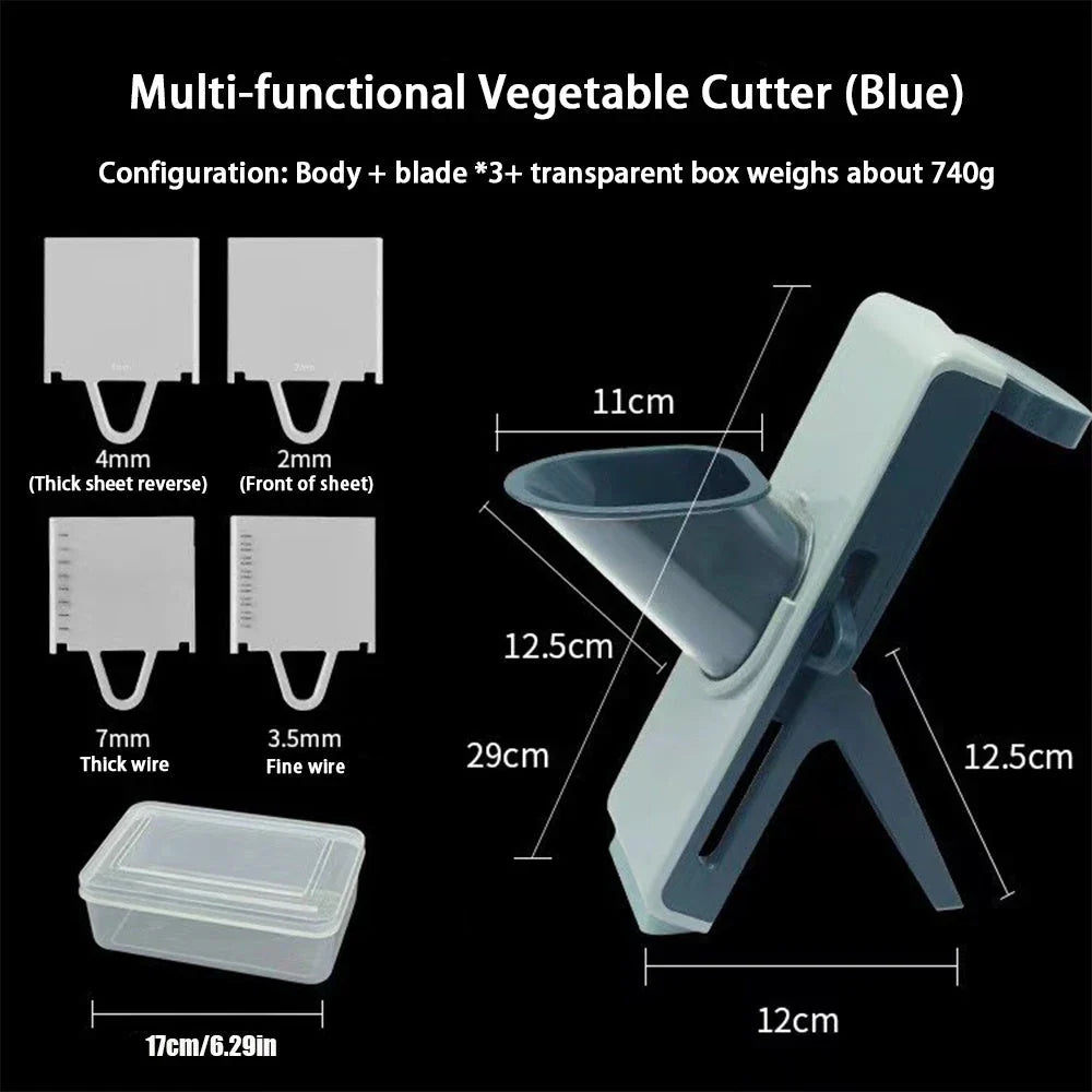 Adjustable Mandoline Slicer with interchangeable blades for slicing, chopping, and cutting vegetables and fruits