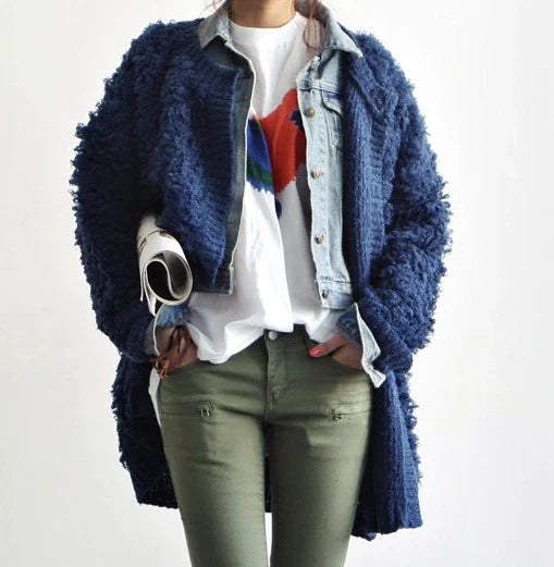Women's cosy knitted jumper coat in a range of sophisticated colours, featuring a premium mohair blend and timeless British-inspired design.