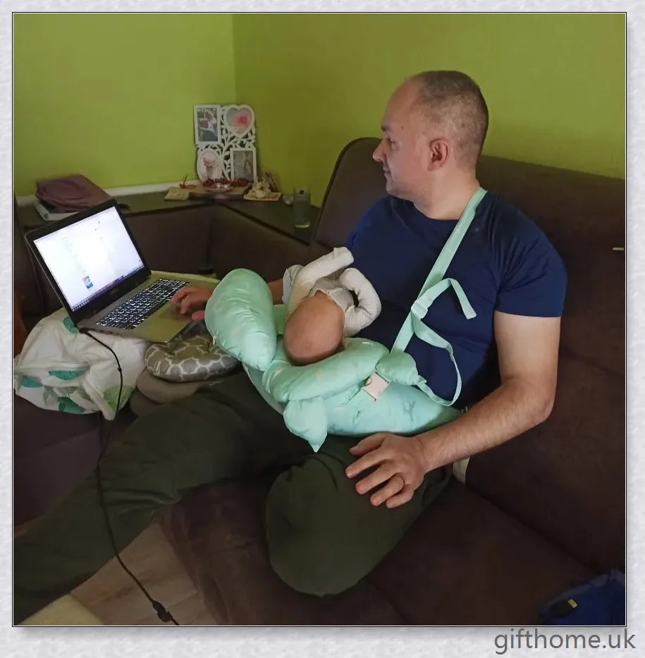 Premium breastfeeding nursing pillow with adjustable buckle, soft cotton fabric, and extra cushioning to support baby's head and prevent reflux.