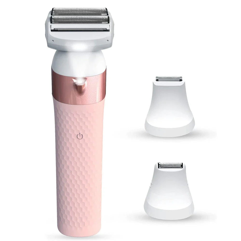 Versatile 3-in-1 Electric Shaver for Women with Floating Blades, Precision Trimmer, and Waterproof Design