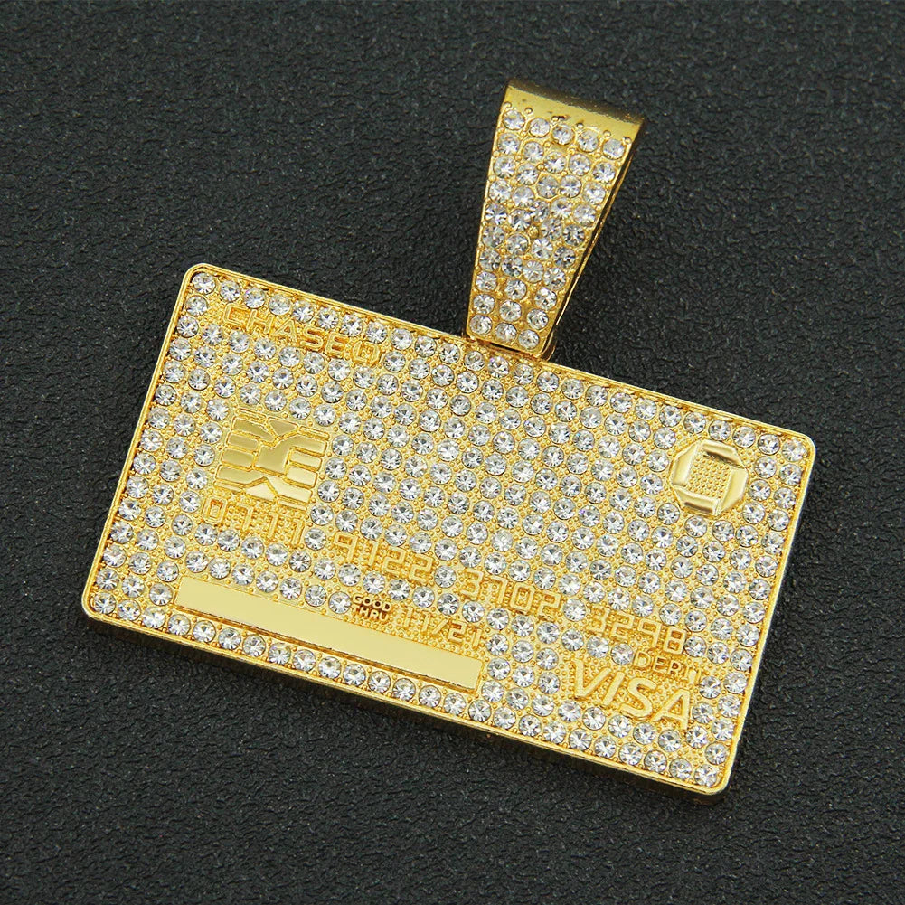 Men's Cuban Link Necklace with Geometric Hexagon Pendant and Subtle Diamond Inlay