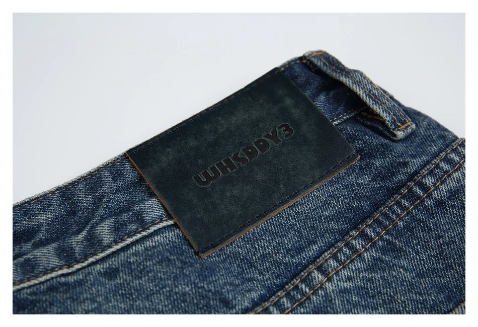 Autumn New Retro Loose Jeans in dark blue colour with straight-leg silhouette and premium cotton fabric