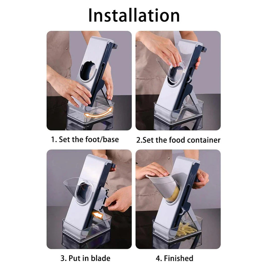 Premium Vegetable Slicer and Chopping Tool with stainless steel blades and plastic body, designed for efficient meal preparation