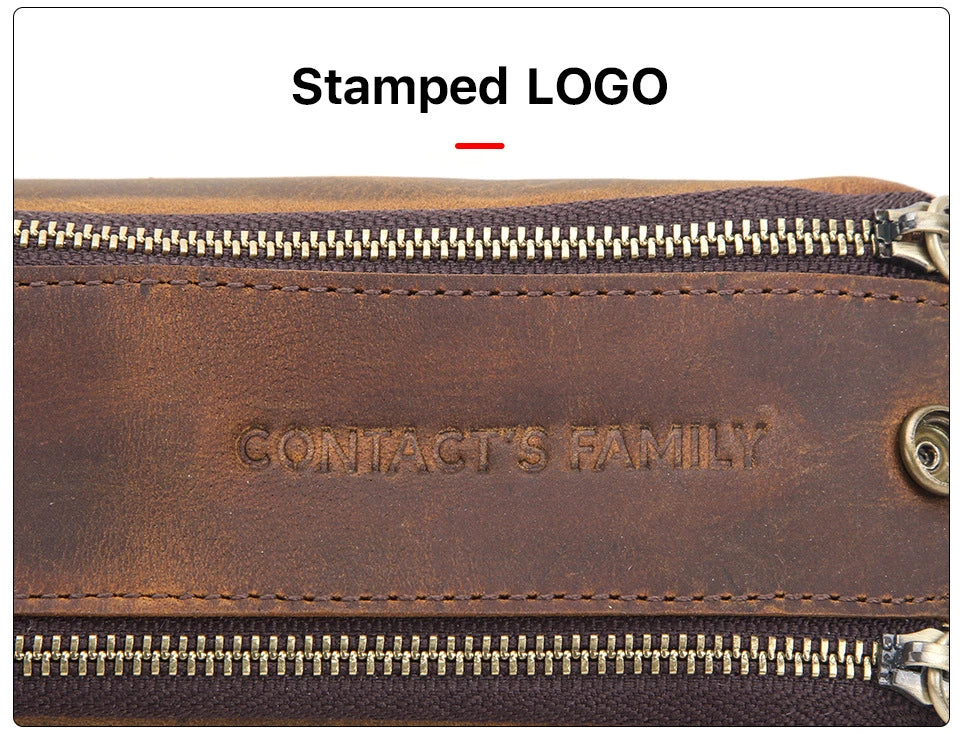 Premium Crazy Horse Leather Double-Zip Portfolio Bag with Sleek Design and Ample Storage Space