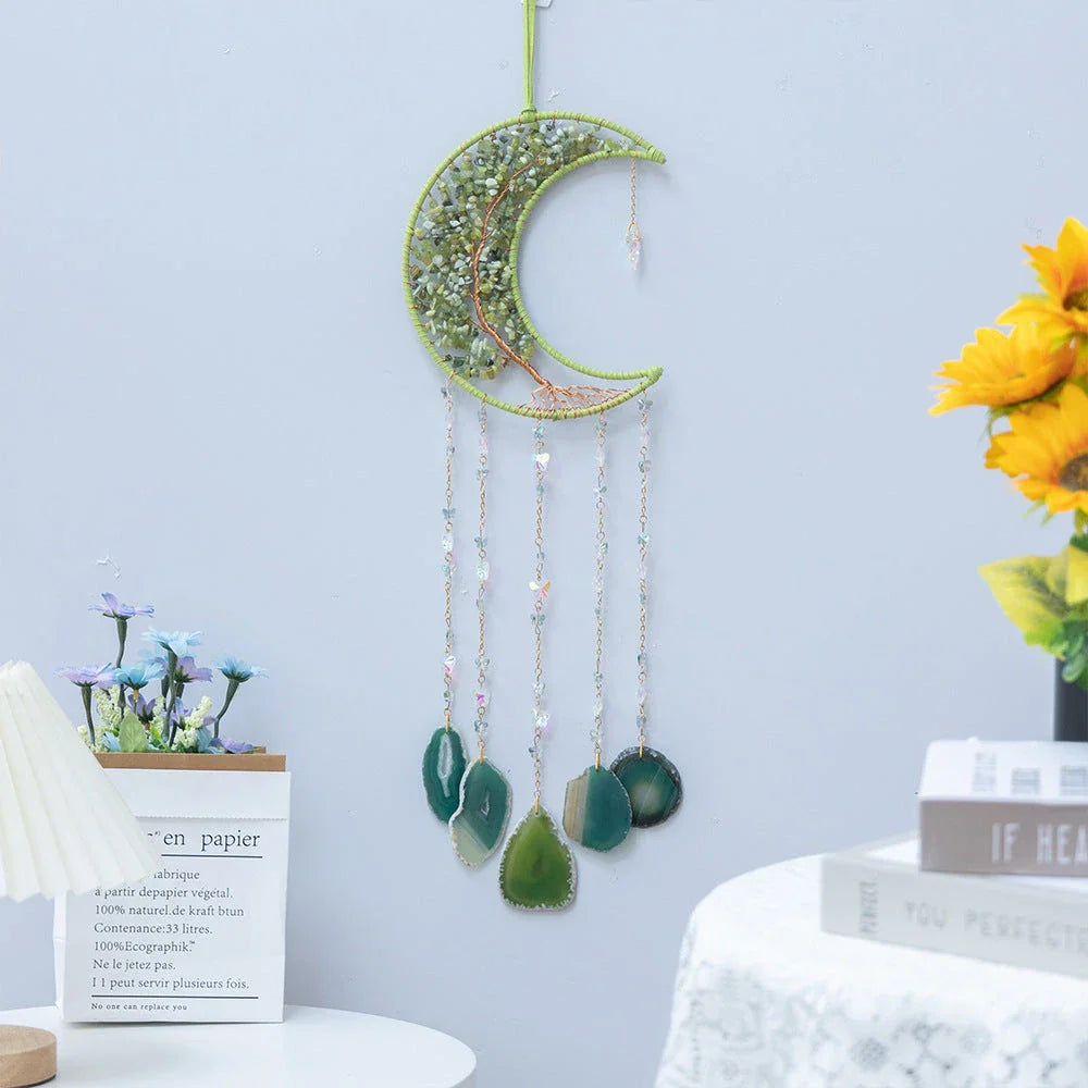 Mesmerising Moon Agate Crystal Pendant Dream Catcher with a stunning array of colourful agate crystals