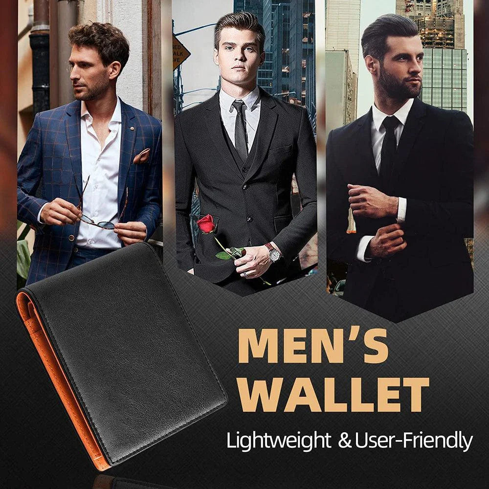 Premium Napa Leather Compact Wallet in Black and Orange Colours, Crafted in the UK for Discerning Gentlemen