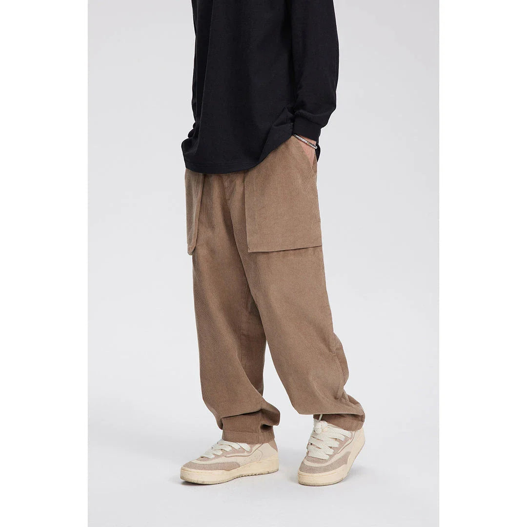 Retro corduroy straight-leg casual trousers for men in khaki and navy blue colours