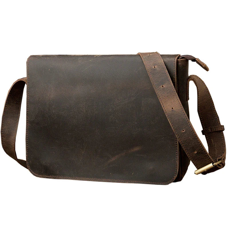 A retro-inspired leather shoulder bag for men, featuring a classic British design and high-quality construction