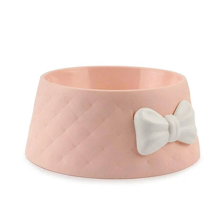 Stylish bowknot feeding bowl for pets, available in blue, grey, and pink colours