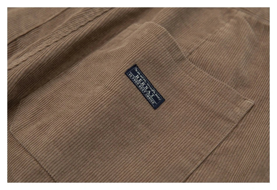 Retro corduroy straight-leg casual trousers for men in khaki and navy blue colours
