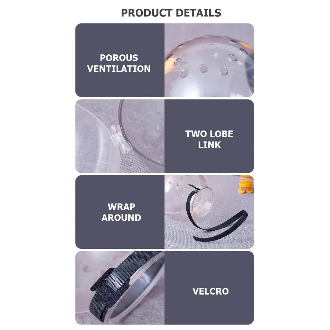 Transparent cat grooming hood made of durable, high-quality plastic to provide a stress-free grooming experience for your feline friend
