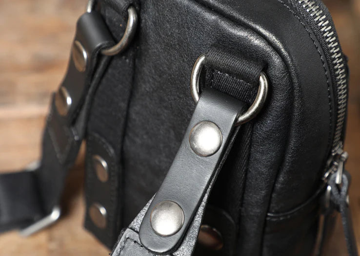 Timeless Leather One-Shoulder Crossbody Bag in Black, featuring premium British cowhide, hands-free design, and organised interior pockets