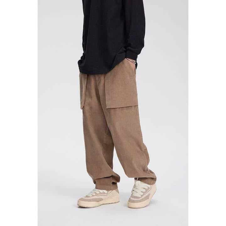 Retro corduroy straight-leg casual trousers for men in khaki and navy blue colours