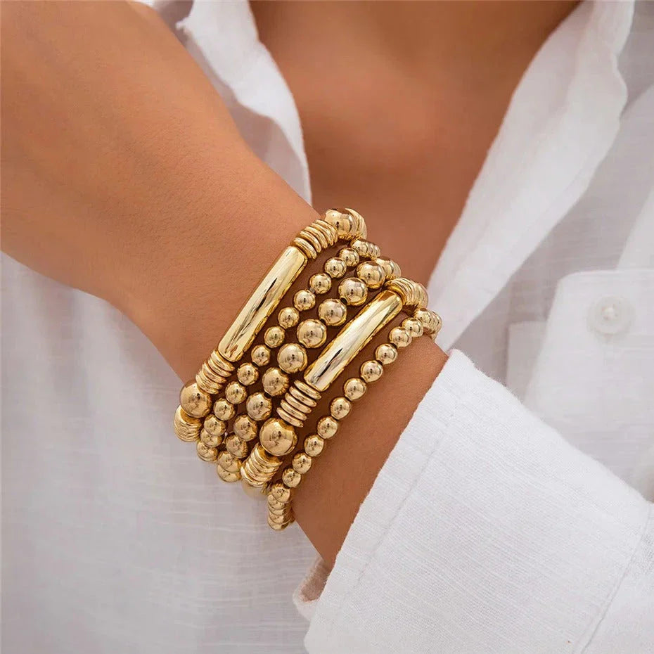 Striking beaded punk bracelet with dual-tone options, suitable for both men and women