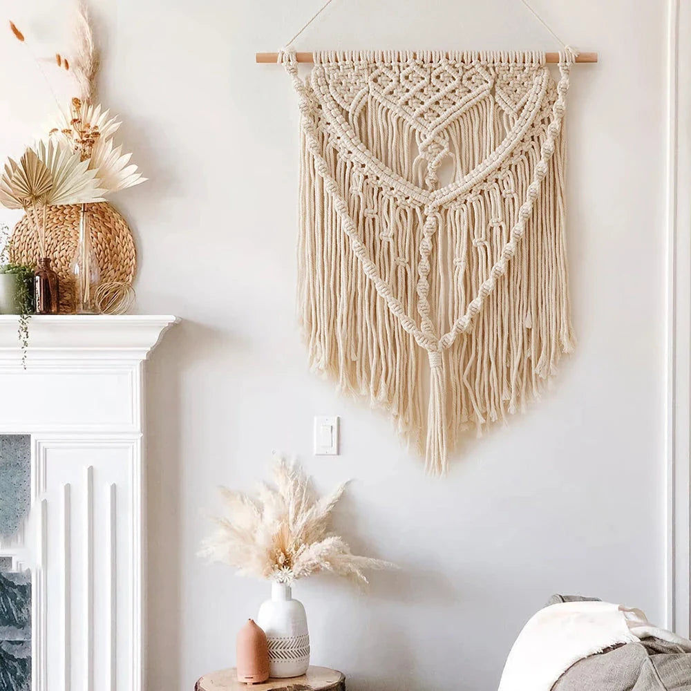 Elegant beige minimalist tapestry with unique oval shape and solid pattern, perfect for modern home decor