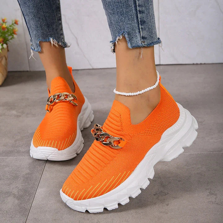 Stylish mesh trainers for women with a breathable, comfortable design and chunky muffin heel