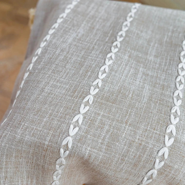 Premium bohemian tassel shower curtain with unique stitching design, waterproof coating, and durable linen blend material for a relaxing bathroom oasis