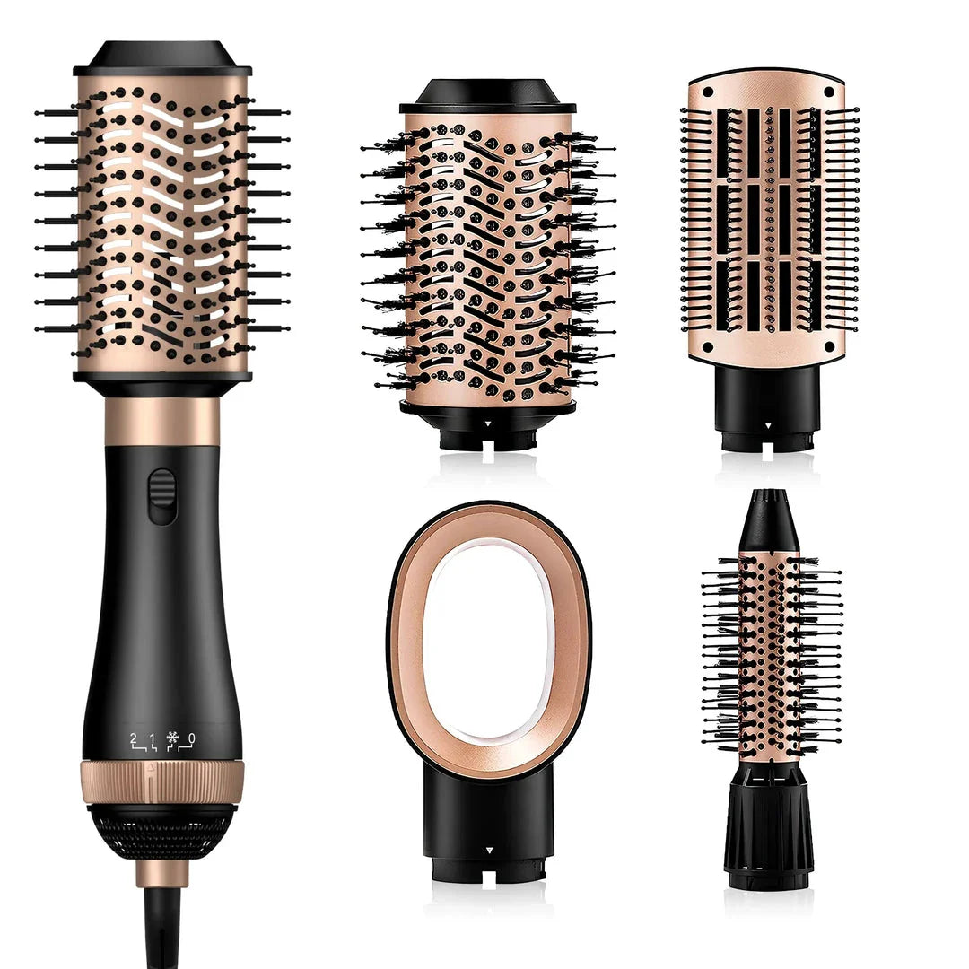 Professional 4-in-1 Hair Styling Brush with detachable attachments and negative ion technology for smooth, frizz-free results