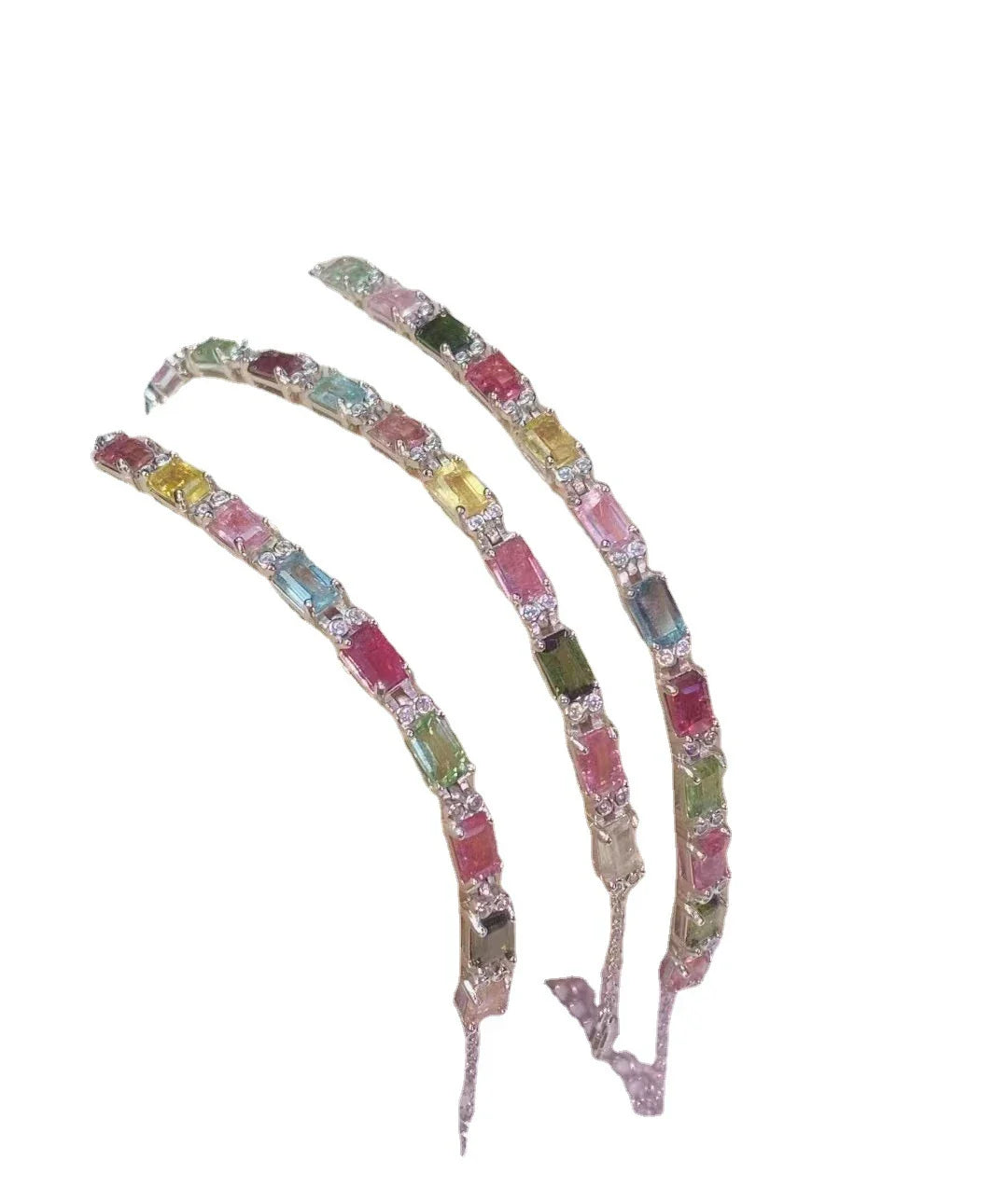 12-piece natural tourmaline bracelet with a geometric design and fire-like colours