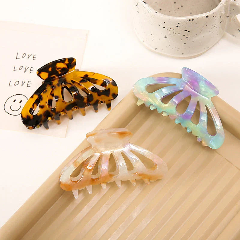 Chic geometric hollow stripes hair barrettes in beige colour, made from premium acetate for durable and comfortable wear