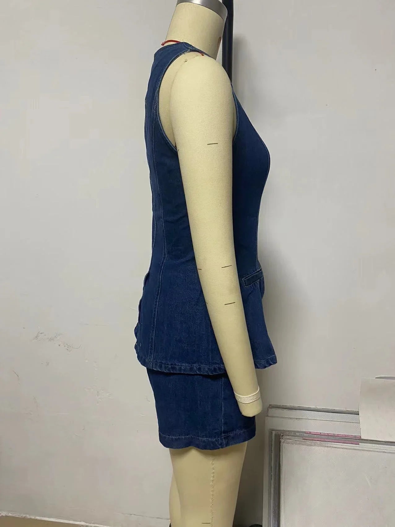 Trendha Denim Summer Set - Sleeveless Button-up Top and High-Waisted Shorts for Women