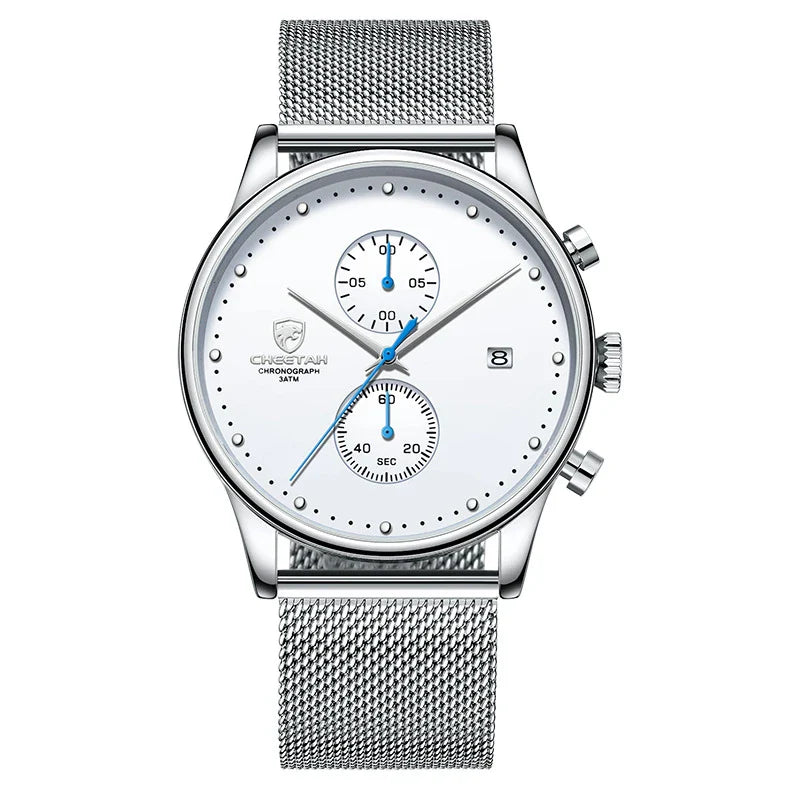 Cheetah Premium Men's Timepiece with Stainless Steel Band, Dual-Eye Design, and Waterproof Construction