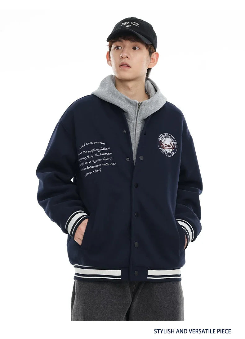 American Retro Embroidered Baseball Jacket with Vintage-Inspired Design and Relaxed Fit