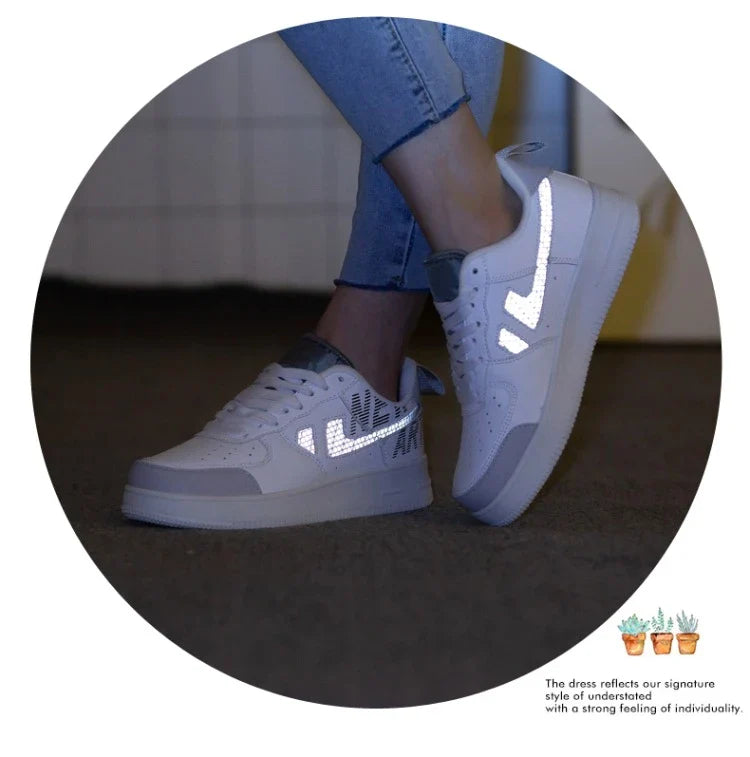 Trendy reflective sneakers in various colours with a casual, stylish design for men and women
