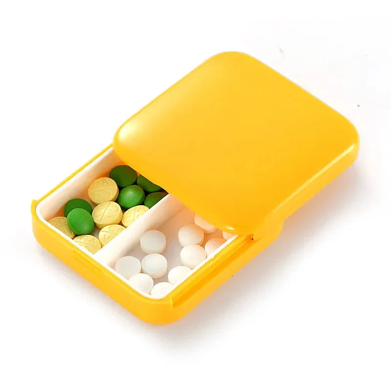 Compact and portable 2-grid mini pill box made of durable ABS plastic for organised medication storage