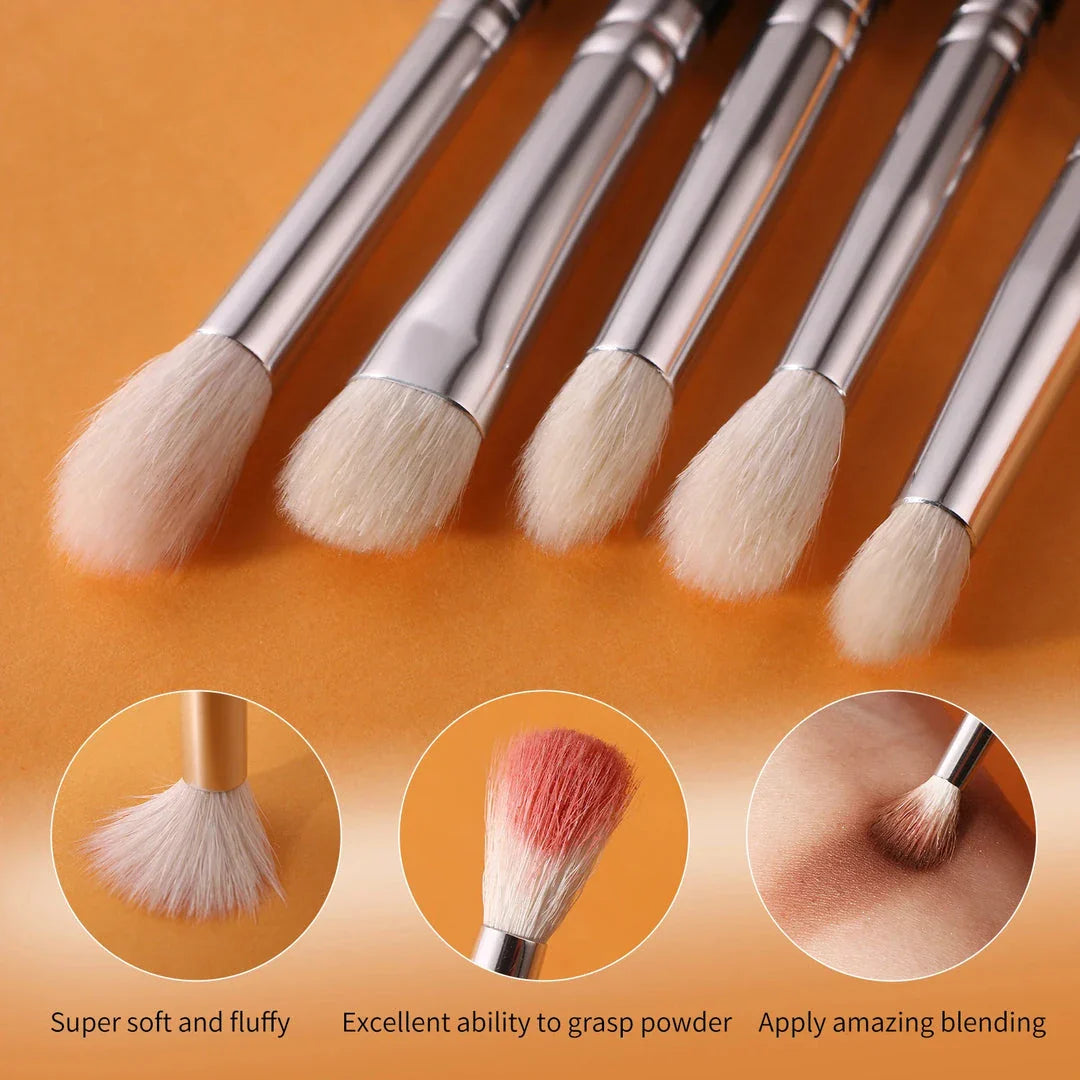 Set of 15 professional eye makeup brushes in a sleek black design, including brushes for brows, lashes, eyeliner, and eyeshadow blending.