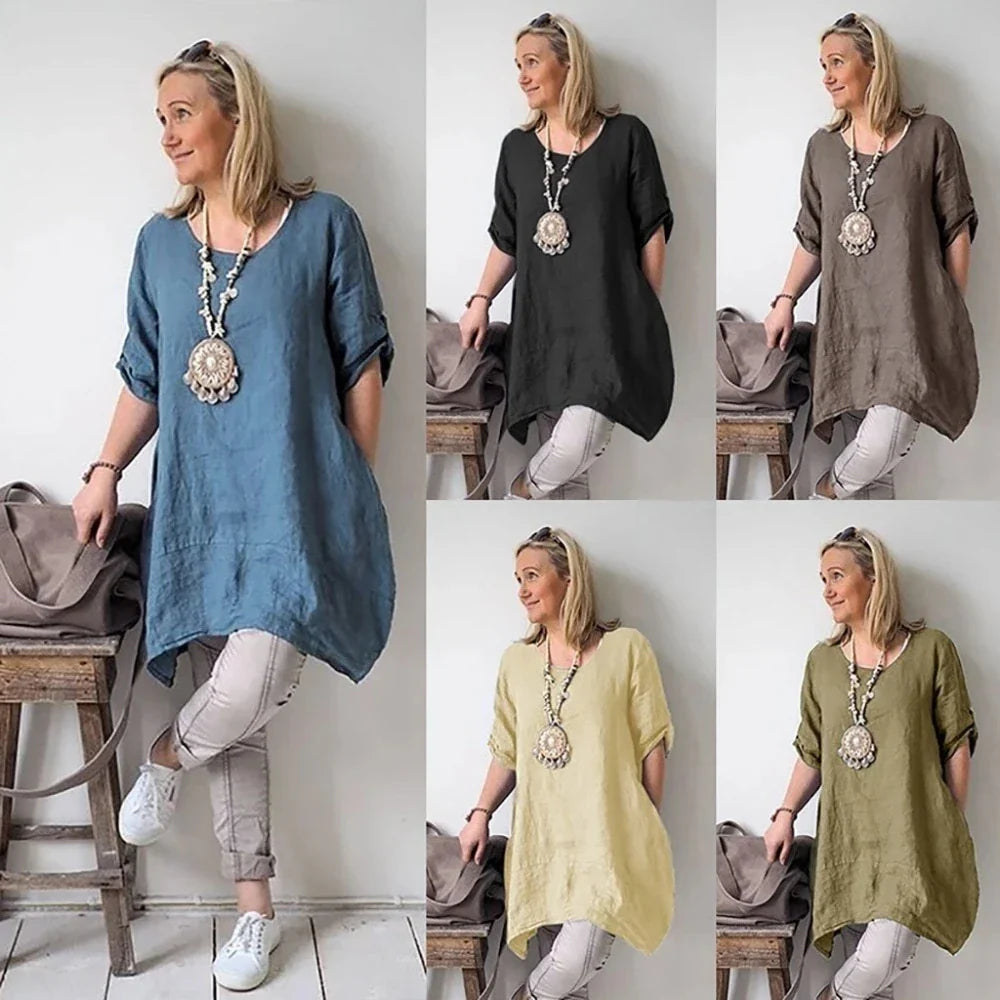 Irregular hem dress in a stylish beige colour, featuring a unique asymmetrical hemline and a comfortable cotton blend fabric