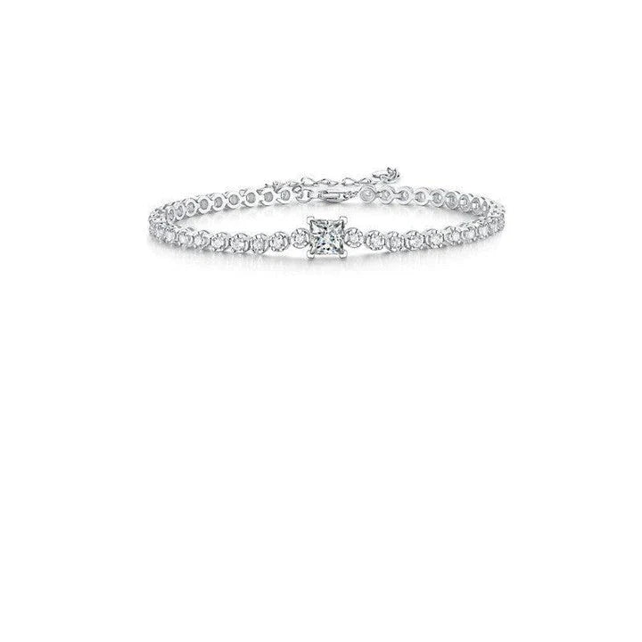 Elegant 925 silver bracelet with a captivating moissanite Rubik's Cube design, perfect for special occasions and everyday wear.