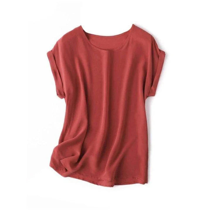 Elegant 100% Mulberry Silk Batwing Sleeve Tee in Black for Effortless Summer Style