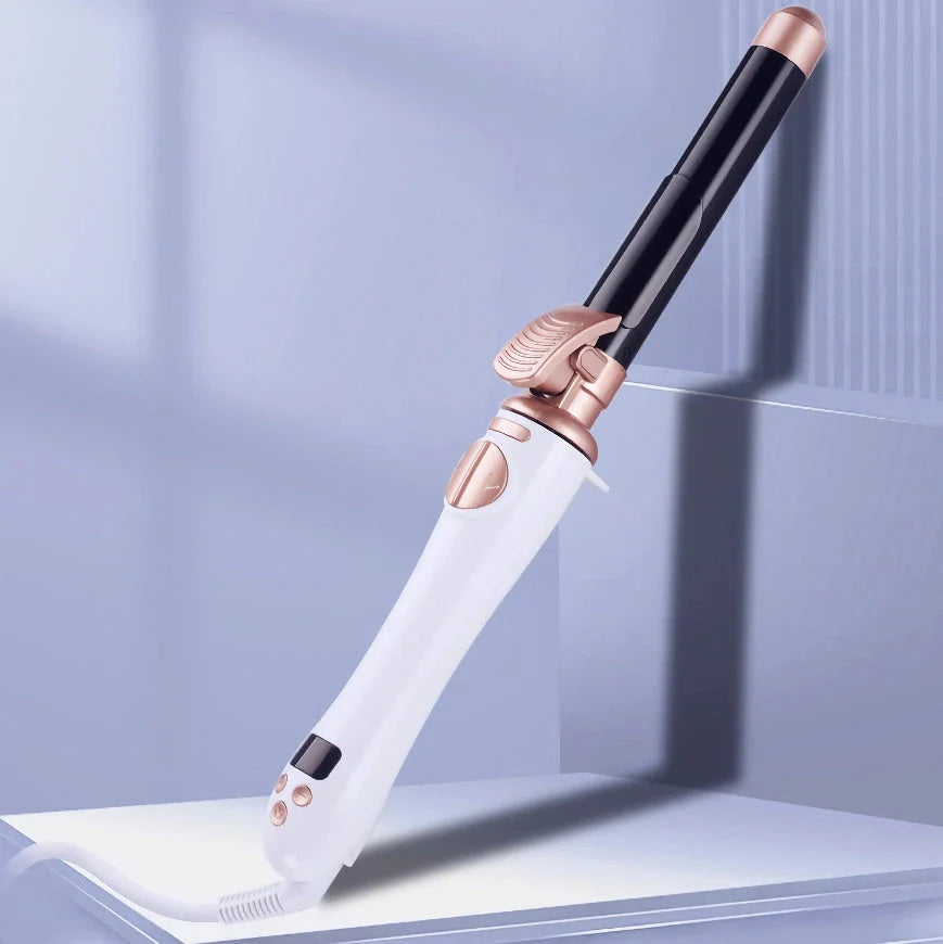 25mm Automatic Curling Iron with 360-degree rotation, ceramic coating, and LCD temperature display